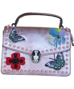 Pink Textured Leather Crossbody Bag