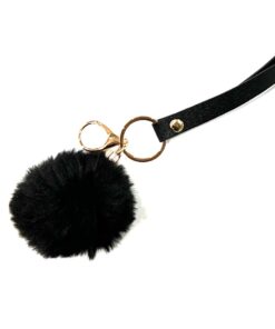 Pom Pom Black Keychain with Strap
