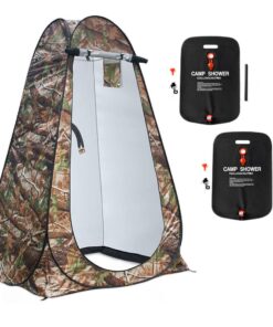 Pop-Up Camping Shower Tent With 2 Sun Showers (150 x 150 x 190CM) - Camo