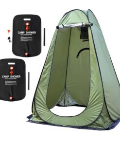 Pop-Up Camping Shower Tent With 2 Sun Showers (150 x 150 x 190CM) - Green