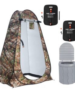 Pop-Up Camping Shower Tent With Toilet & 2 Sun Showers (150 x 150 x 190CM) - Camo