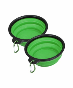 Pops and Paws Collapsible Silicone Pet Bowl with Matching Carabiner- 2 Pack - Green