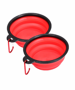 Pops and Paws Collapsible Silicone Pet Bowl with Matching Carabiner- 2 Pack - Red