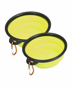 Pops and Paws Collapsible Silicone Pet Bowl with Matching Carabiner- 2 Pack - Yellow