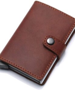 Popup Card Holder RFID Vintage Faux Leather Aluminum Wallet