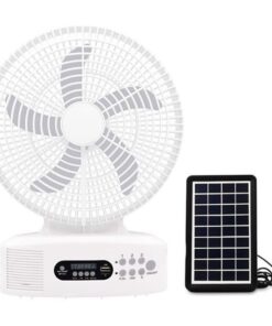 Portable 12-Inch Solar Rechargeable Smart AC/ DC Fan - White