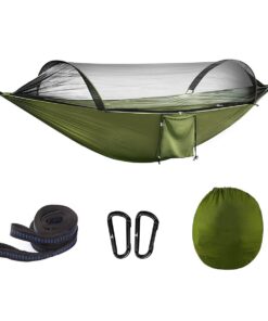 Portable Automatic Quick-opening Nylon Hammock with Mosquito Net-290x140cm - olive green