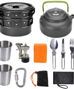 Portable Camping Cookware Set,Lightweight Outdoor Cooking Set For Camping - Black handle