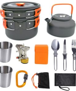 Portable Camping Cookware Set,Lightweight Outdoor Cooking Set For Camping - Orange handle