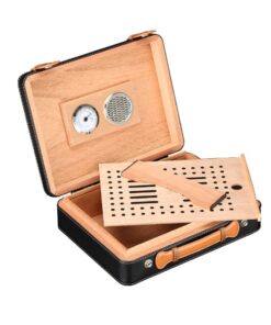 Portable Cigar Travel Humidor Case Humidifier Box - Black