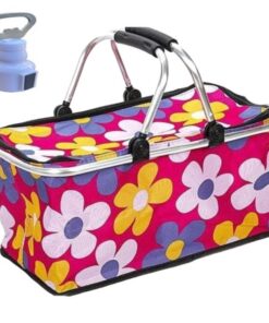 Portable Collapsable Picnic Basket Flowery And Bottle Opener