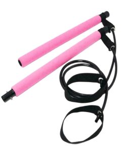 Portable Fitness Exercise Pilates Bar Stick with Resistance Band - Pink