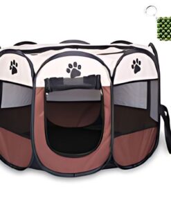 Portable Foldable Waterproof Pet Playpen And A Keyholder - Brown