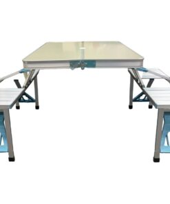 Portable Folding Joined Table and Chairs Set with Umbrella Hole Grey/White