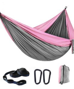 Portable Lightweight Camping Nylon Hammock Hanging Chair-270x140cm - Pink+Grey