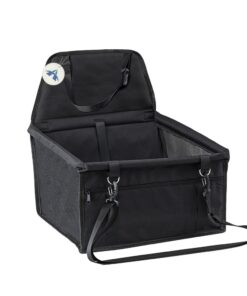 Portable Pet Booster Car Seat with Clip-On Leash & Zippered Pocket - Black