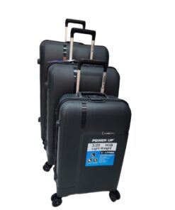 Power Up High Quality 3 Pieces Set Light Weight - Combination Lock - Hard Shell - dark grey