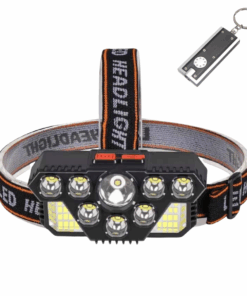 Powerful Rechargeable Head Torch with 8 LED's & 20SMD's + Keyring Torch