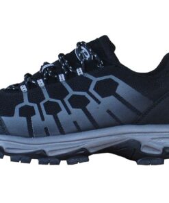 PowerLand Men's Trail Running Shoes- Black Gray,Breathable Mesh,Rugged Sole - UK 6
