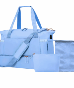 Premium 3 Piece Travel Tote Set with Bottom Shoe Compartment - Blue