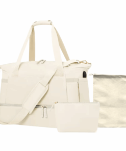 Premium 3 Piece Travel Tote Set with Bottom Shoe Compartment - Cream