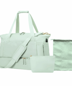 Premium 3 Piece Travel Tote Set with Bottom Shoe Compartment - Green