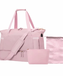 Premium 3 Piece Travel Tote Set with Bottom Shoe Compartment - Pink