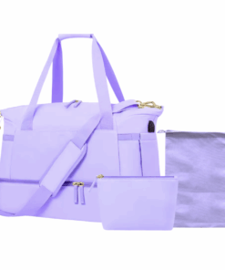 Premium 3 Piece Travel Tote Set with Bottom Shoe Compartment - Purple