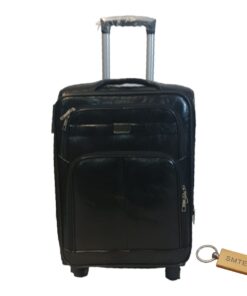 Premium Leather Suitcase Medium 65cm with Smte Keyring - 1 Piece - Black