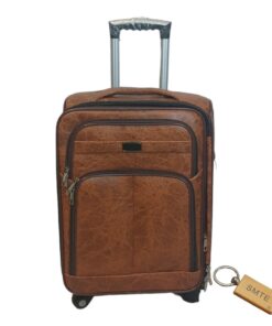 Premium Leather Suitcase Small 55cm with Smte Keyring - 1 Piece - Light Brown