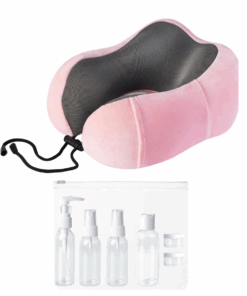 Premium Memory Foam Neck Pillow plus Travel Bottle Set - Pink