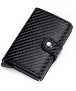 Premium PU Carbon Fiber RFID Blocking Pop-Up Credit Card Holder Slim Wallet