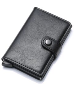 Premium PU Leather RFID Blocking Pop-Up Credit Card Holder Slim Wallet - Black