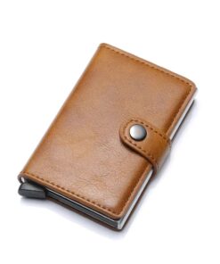 Premium PU Leather RFID Blocking Pop-Up Credit Card Holder Slim Wallet - Brown