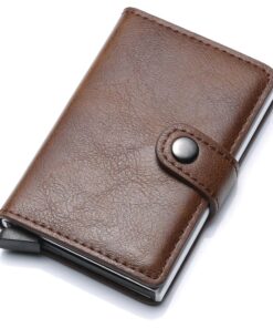 Premium PU Leather RFID Blocking Pop-Up Credit Card Holder Slim Wallet - Coffee Brown