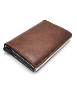 Premium Quality Pop Up Credit Card Holder Wallet RFID Blocking & Money Clip - Brunette