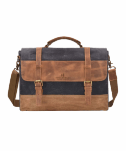 Prestige Black Leather and Canvas Laptop Bag