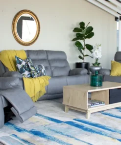 Preston 3 Piece 3 Action Lounge Suite with Hidden Console, Grey