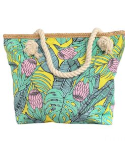 Printed Beach Bag - Cotton Road - Green, Pink