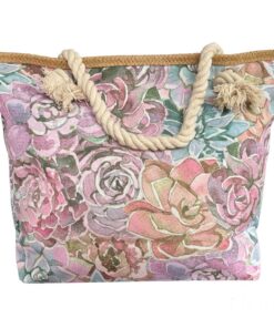 Printed Beach Bag - Cotton Road - Pink, Purple