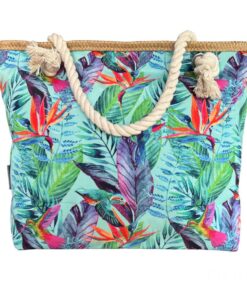 Printed Cotton Road Beach Bag - Blue, Orange
