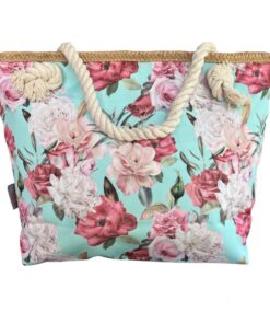 Printed Cotton Road Beach Bag - Pink, Blue