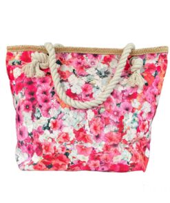 Printed Cotton Road Beach Bag - Pink, Orange