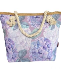 Printed Cotton Road Beach Bag - Purple, White