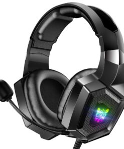 Pro Gaming Headphones Wired Stereo Sound K8 Headset With Mic LED Lights - Black