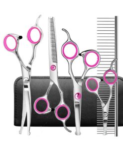 Professional 6-In-1 Dog Grooming Scissors Set with Safety Ronud Tip - Pink