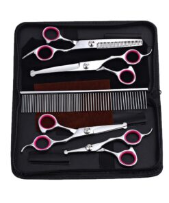 Professional 7-In-1 Dog Grooming Scissors Set with Safety Ronud Tip - Pink