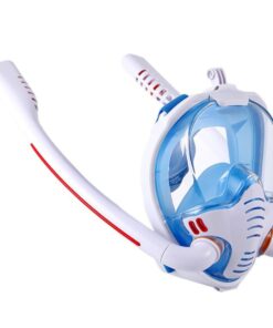 Professional Adult Full Face Snorkel Mask with Dual Breathing Tubes - M/L - Blue, White