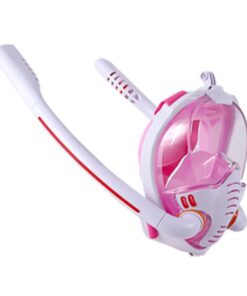 Professional Adult Full Face Snorkel Mask with Dual Breathing Tubes - M/L - Pink, White