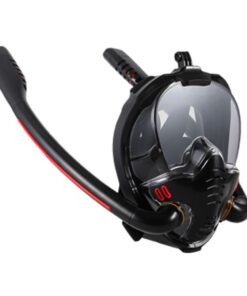 Professional Adult Full Face Snorkel Mask with Dual Breathing Tubes - S/M - Black, Red